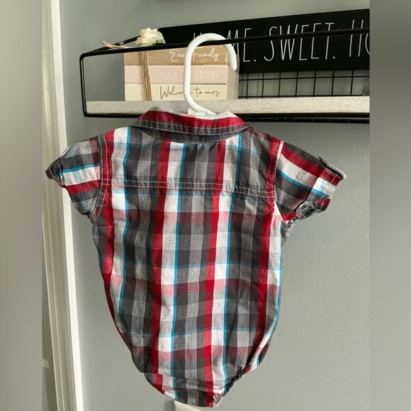 U.S. Polo Assn. Red and Blue Plaid Baby Bodysuit - Picture 3 of 4